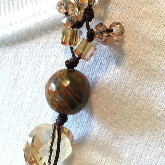 Knotted Beaded Cord Necklace Multicolor Faceted Glass Bead Stones - Picture 11 of 14